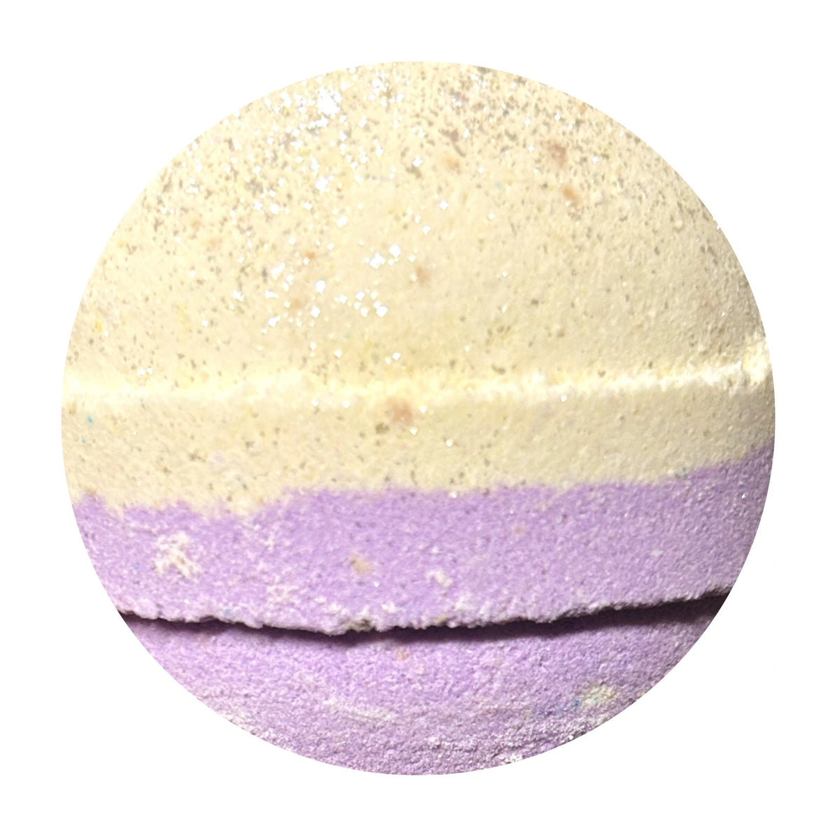 Vanilla Lavender bath bombs, wholesale cases of 25. Purple and yellow bath bombs with glitter.