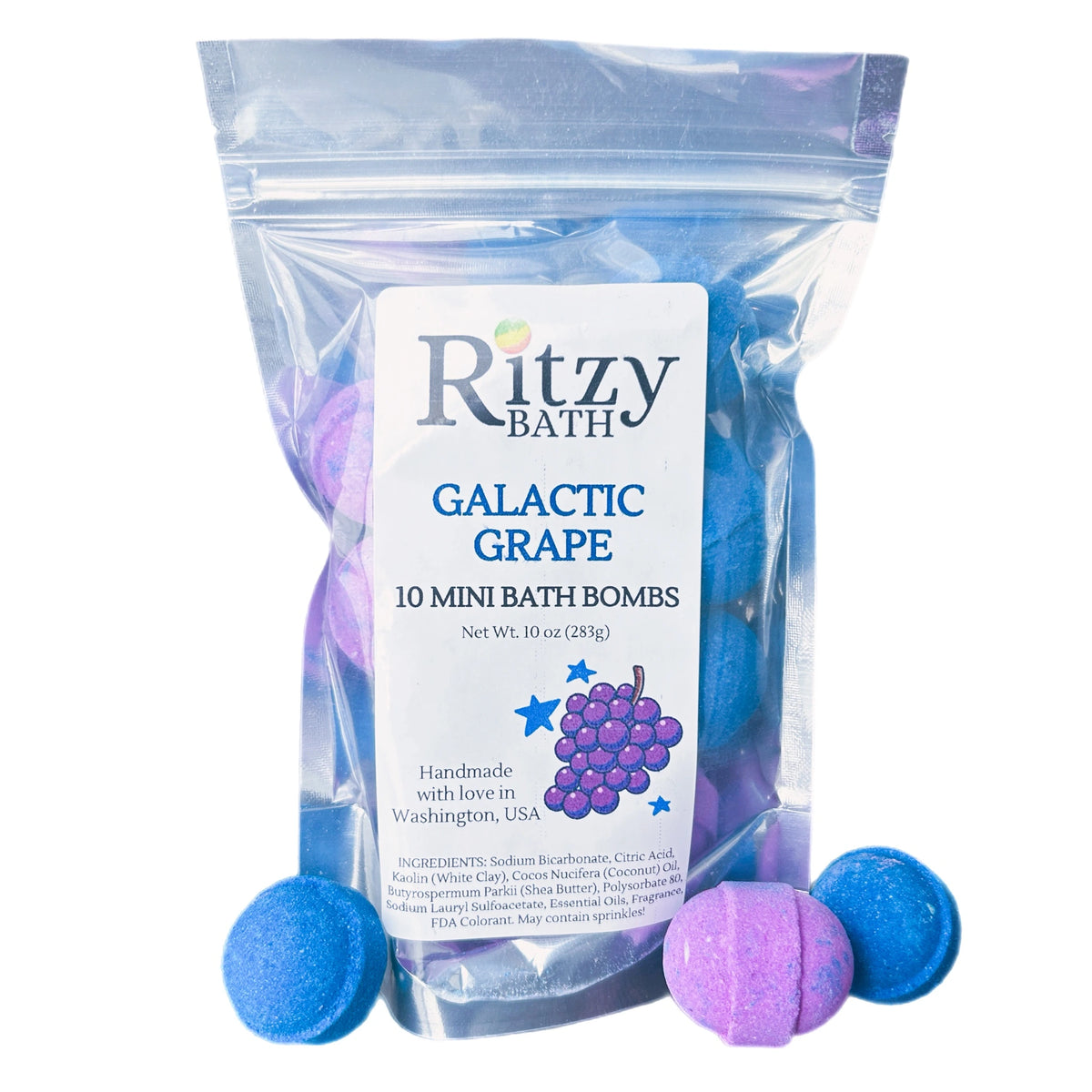 Wholesale Mini Bath Bombs in a grape scent. Handmade in the USA