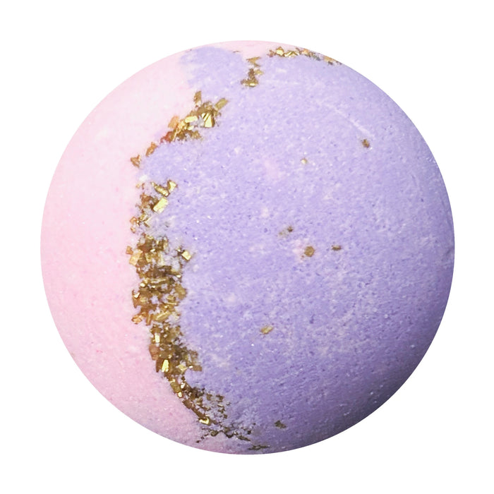 Wholesale Bath Bombs, Lavender Rose Scented. Cases of 24. Pink and Purple bath bomb with gold sprinkles.