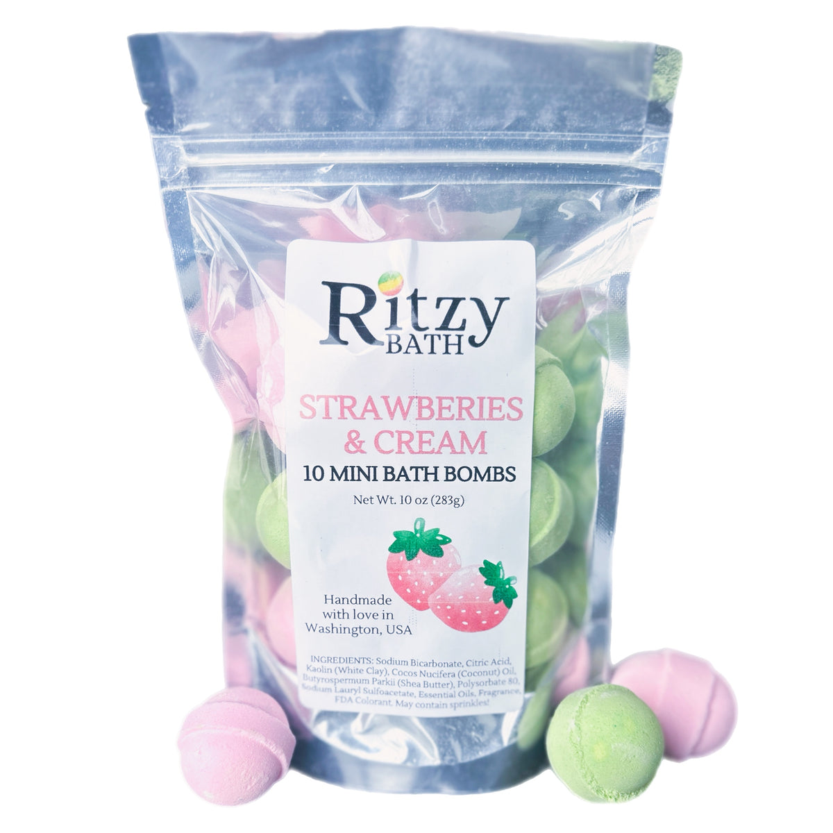 Strawberries and cream mini bath bombs.